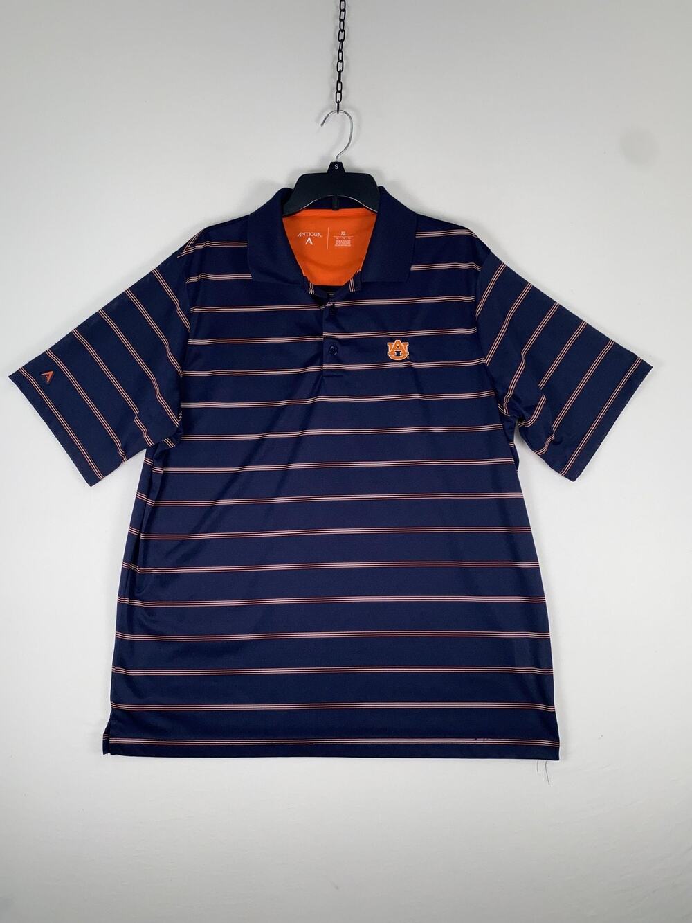 Auburn Tigers Polo Shirt Mens XL Blue Striped NCAA Football Antigua Short Sleeve